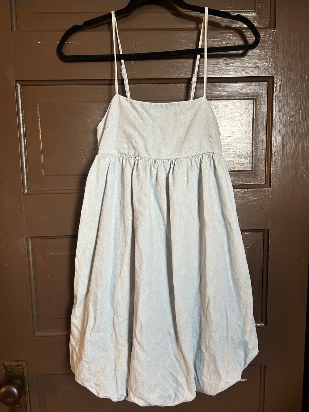 Divided by H&M Bubble-Hem Pale Denim Dress; XS